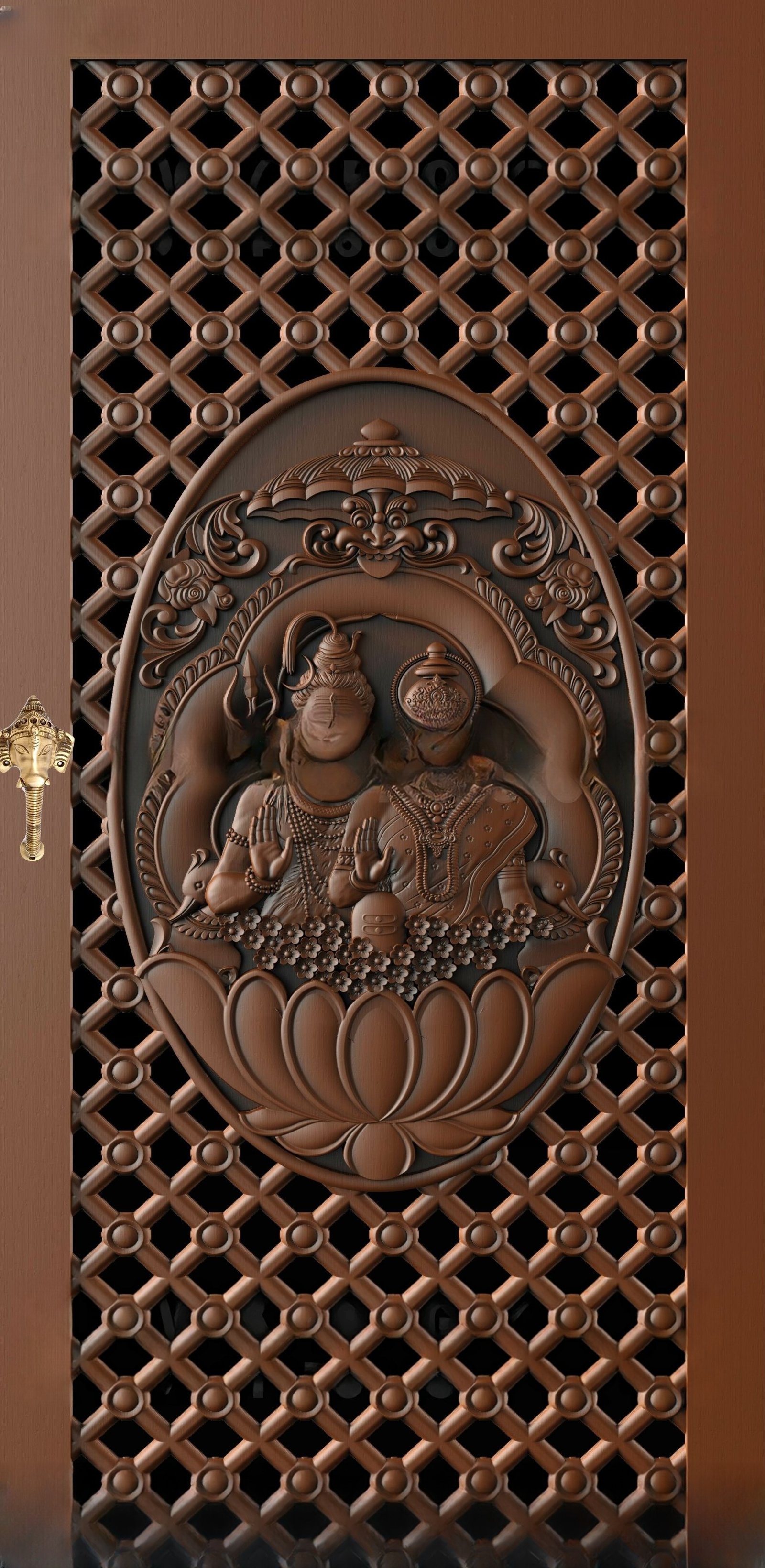 God Doors - GD-28 Lord Shiva and Goddess Parvati Divine Carved 3D Relief Door